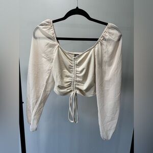 SHEIN Cream Ruched Crop Top